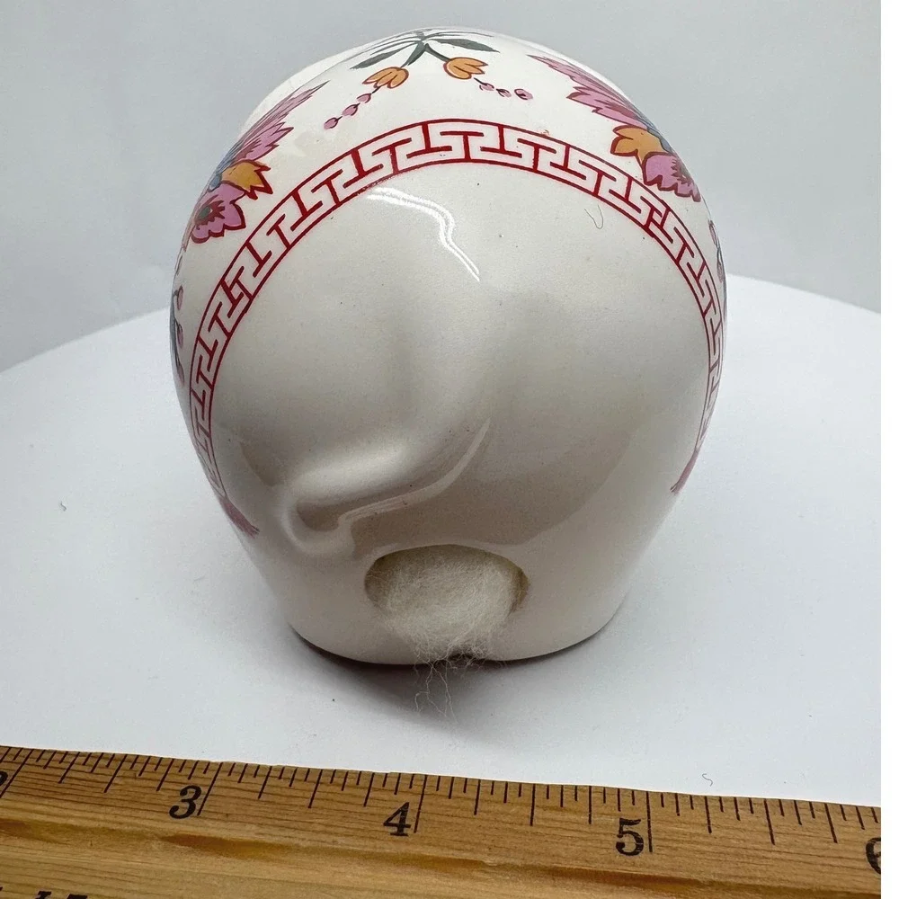 Prestige Place Ceramic Elephant Figurine White Floral Greek Key Border 4 Inch